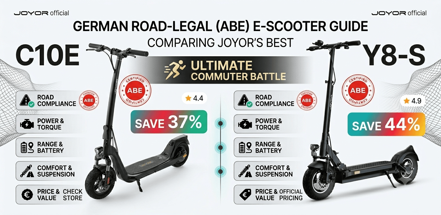 Joyor C10E vs Y8-S ABE: Best German Road-Legal E-Scooter Comparison